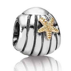 Pandora Retired Seashell Charm 14k Gold Star Fish